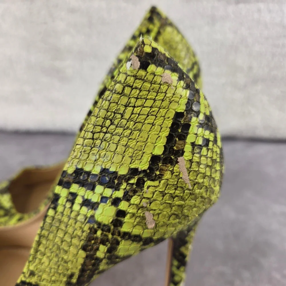 Liliana Neon Yellow Snakeskin Pointed Toe Stiletto Pumps Heels Size 8